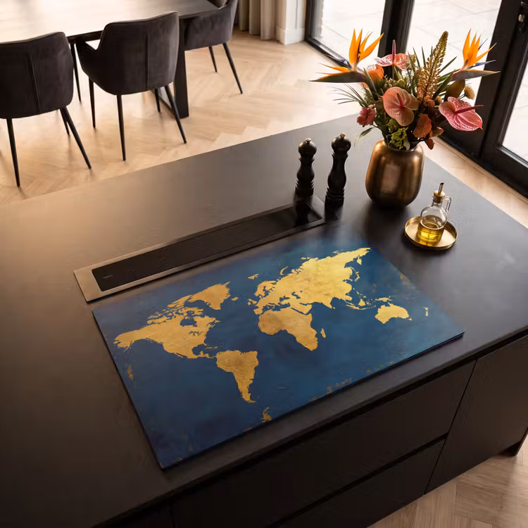 Inductie beschermer - Wereldkaart - Goud - Donkerblauw — 5