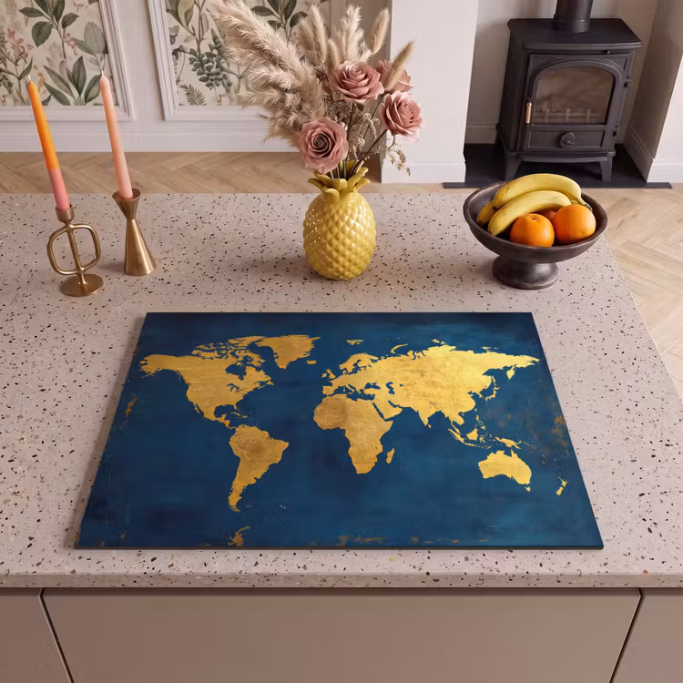 Inductie beschermer - Wereldkaart - Goud - Donkerblauw — 2