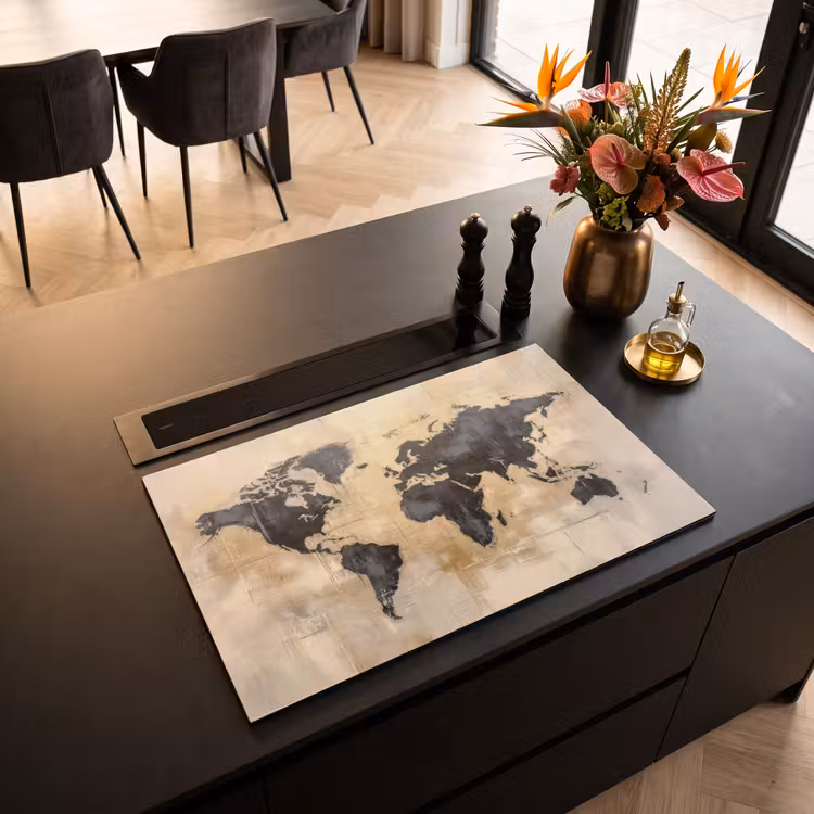 Inductie beschermer - Wereldkaart - Goud - Zwart - Abstract — 5