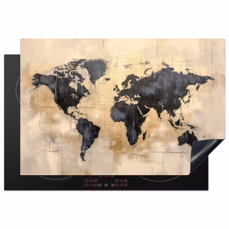 Inductie beschermer - Wereldkaart - Goud - Zwart - Abstract — 1
