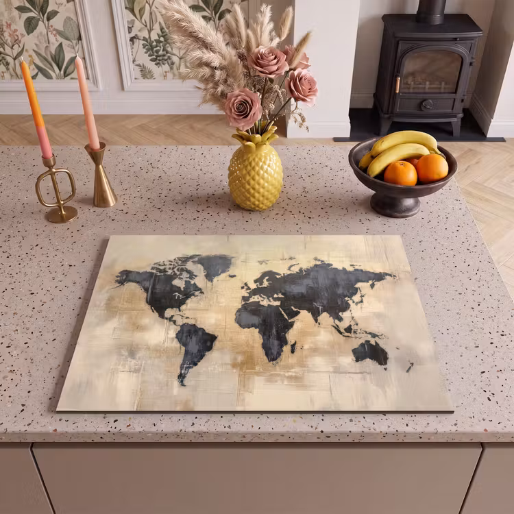 Inductie beschermer - Wereldkaart - Goud - Zwart - Abstract — 2