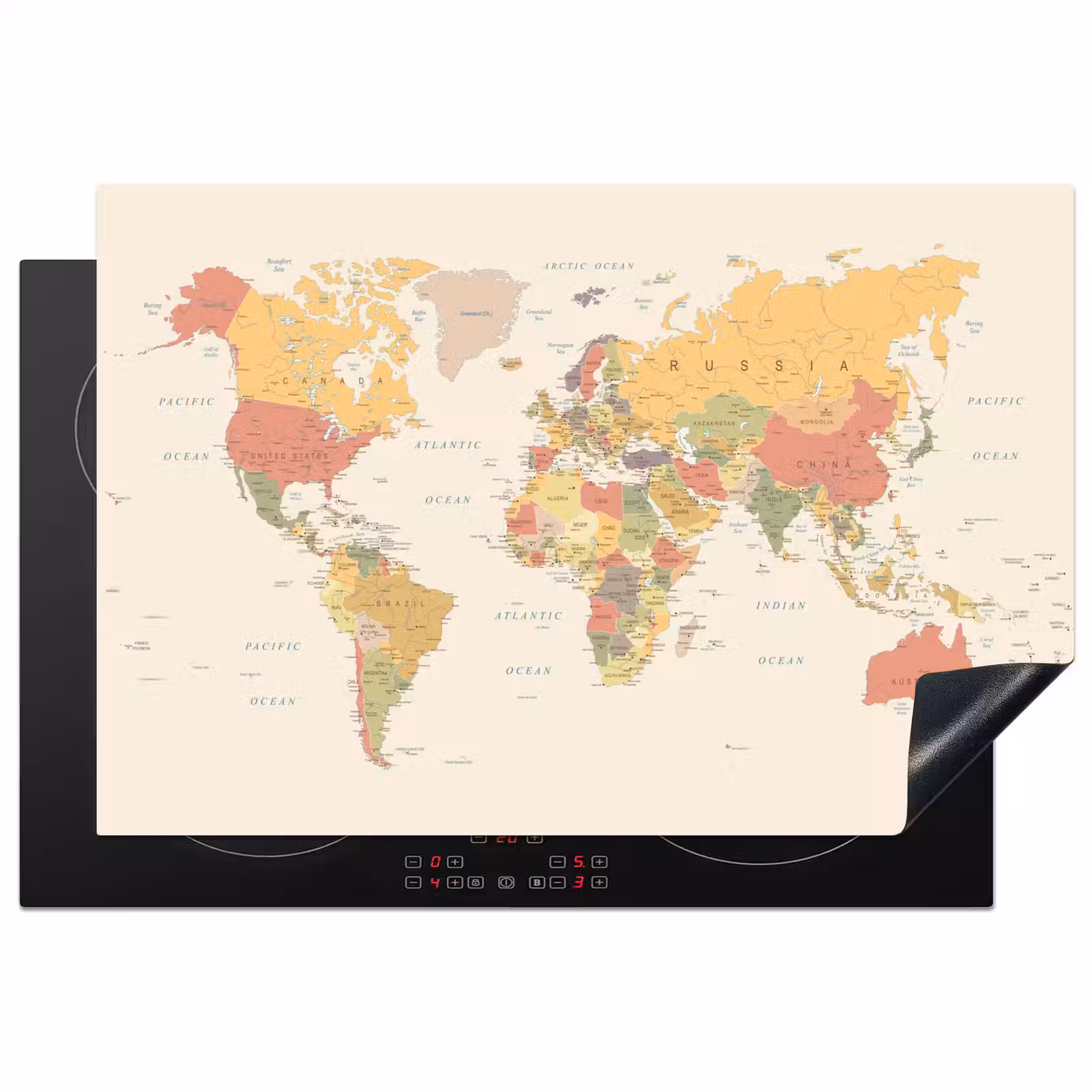 Inductie beschermer - Wereldkaart - Realistisch - Beige — 1