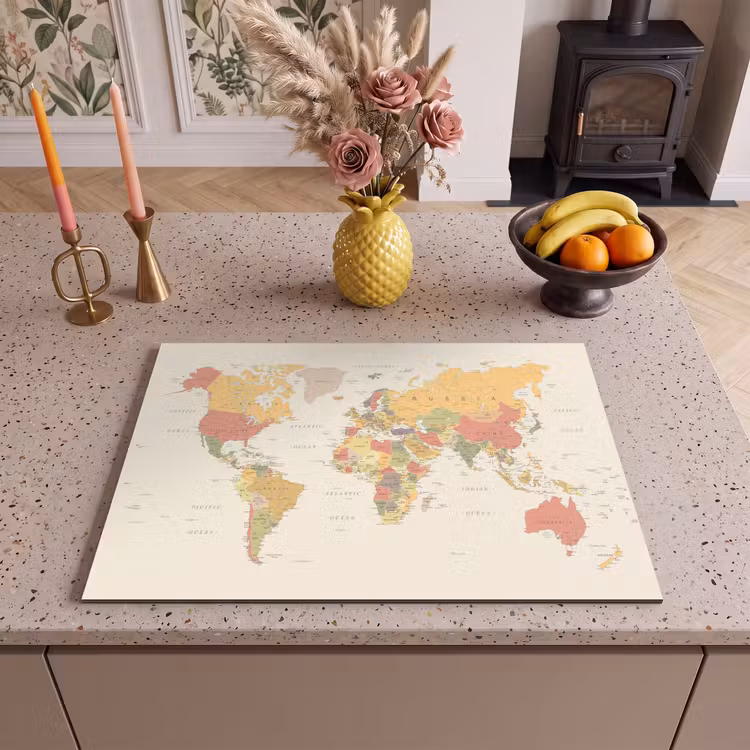 Inductie beschermer - Wereldkaart - Realistisch - Beige — 2