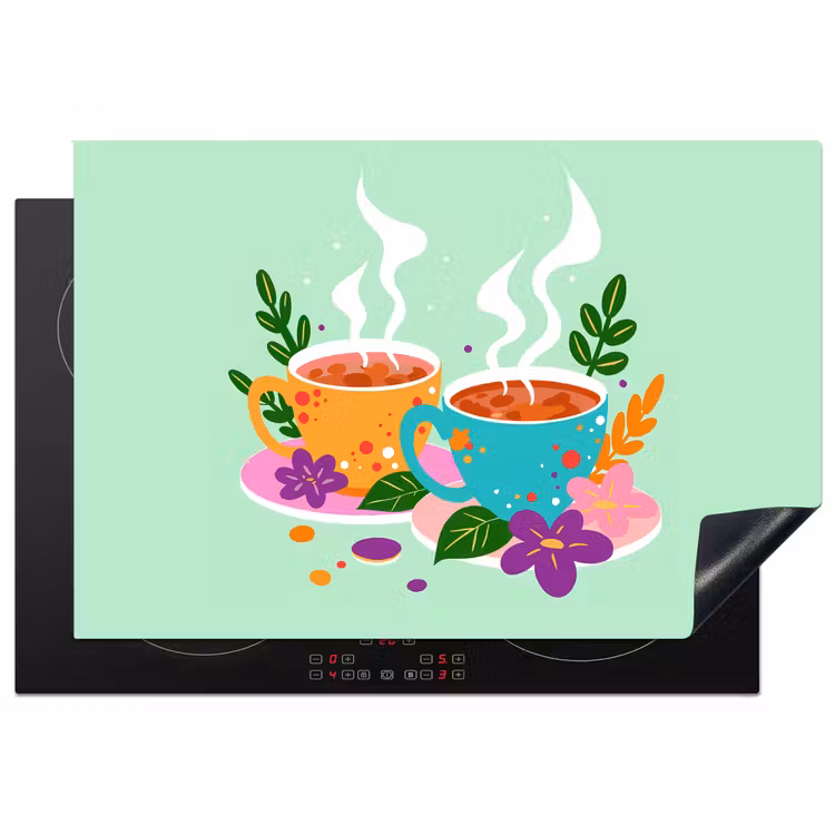 Inductie beschermer - Thee - Illustratie - Kopjes - Bloemen — 1