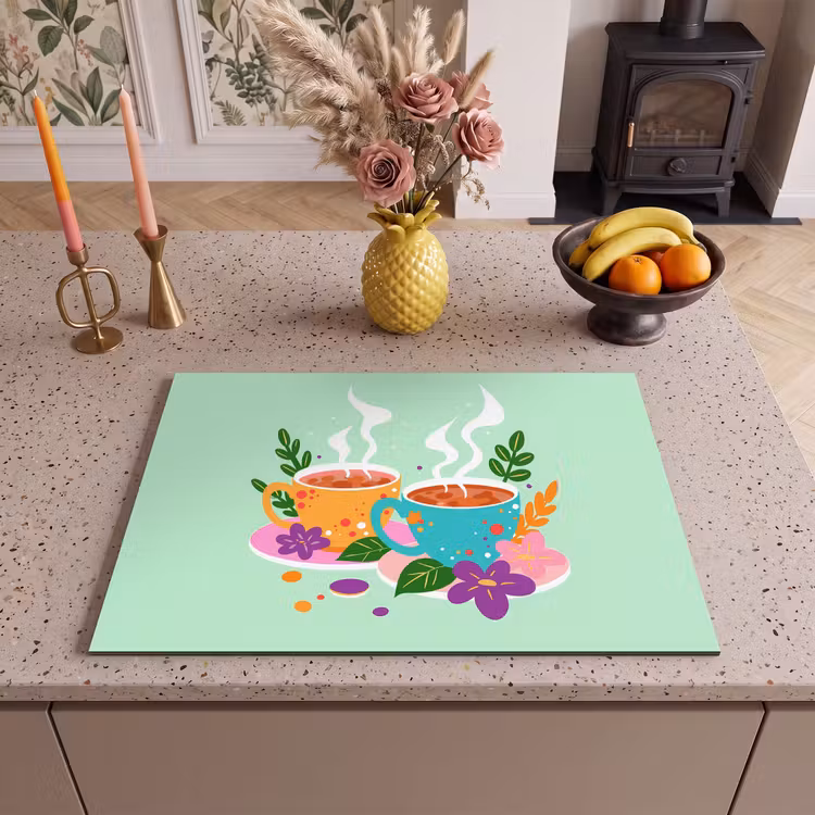 Inductie beschermer - Thee - Illustratie - Kopjes - Bloemen — 2