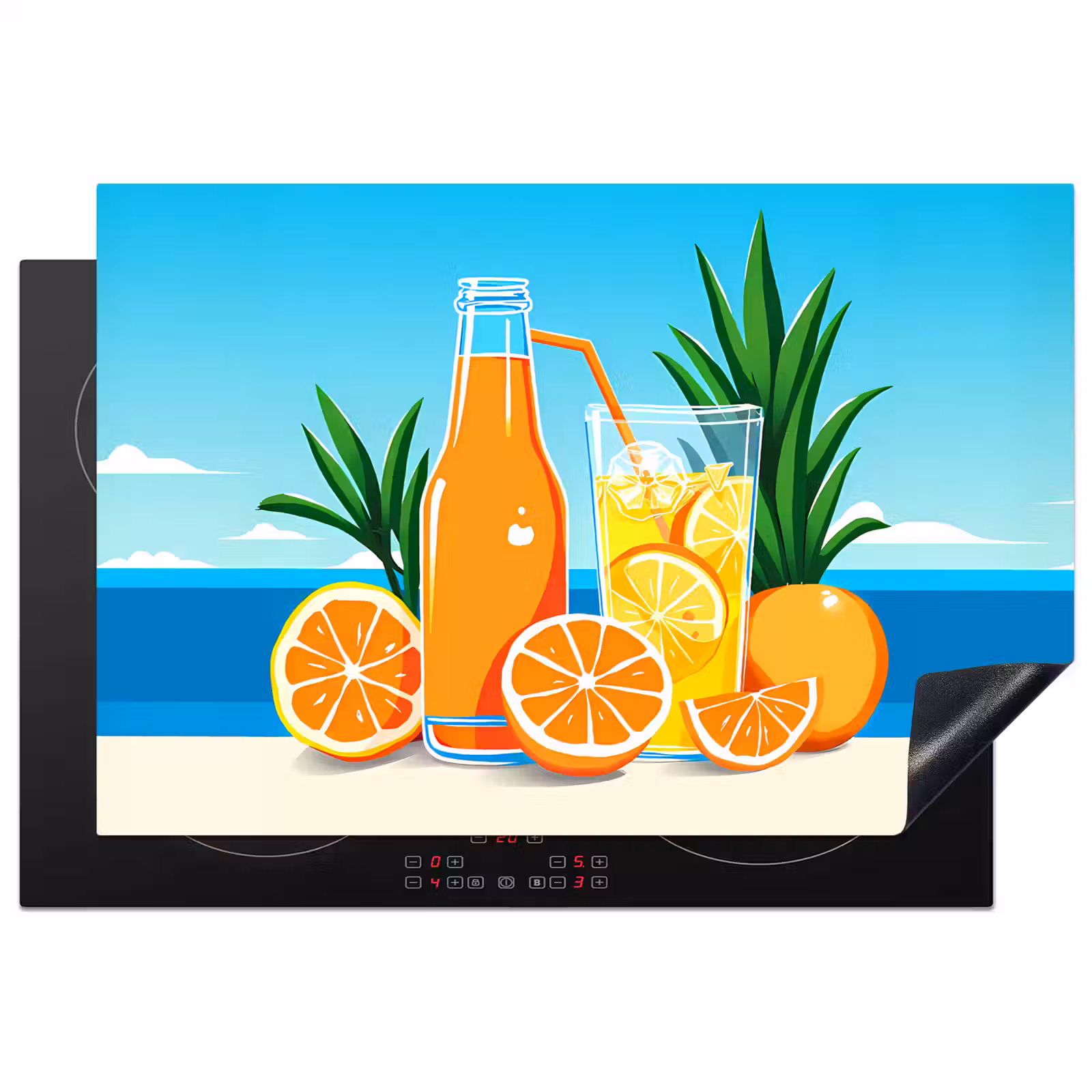 Inductie beschermer - Sinaasappels - Ijsblokjes - Zee - Illustratie — 1