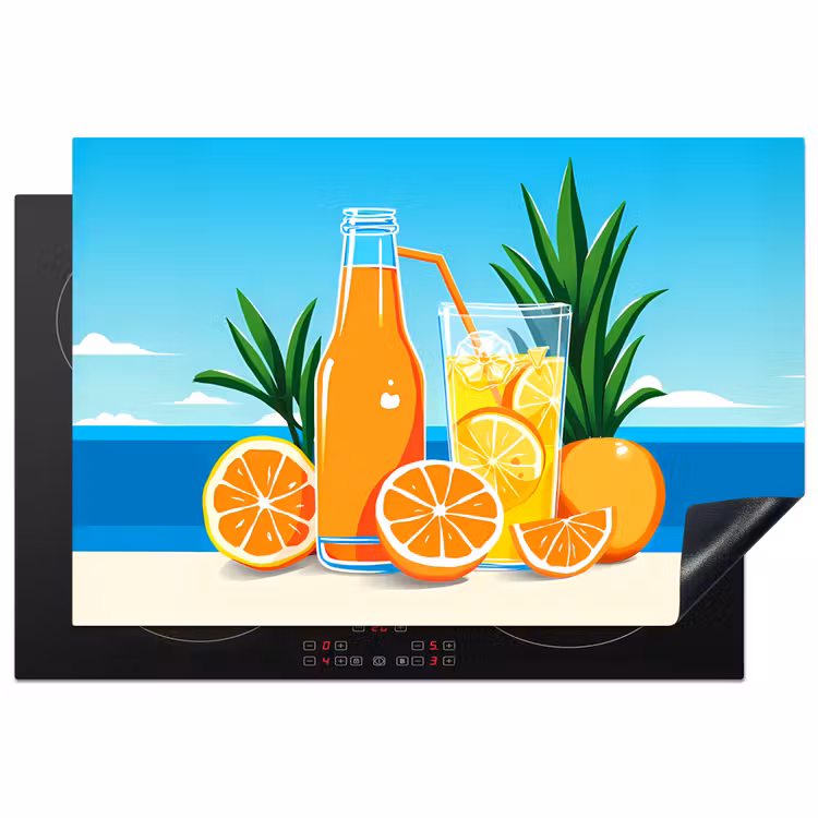 Inductie beschermer - Sinaasappels - Ijsblokjes - Zee - Illustratie — 1