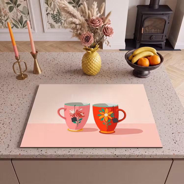 Inductie beschermer - Theekopjes - Bloemmotieven - Roze - Theezakjes — 2