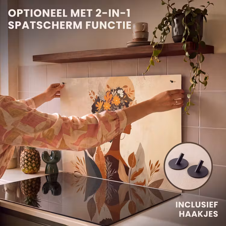 Inductie beschermer - Vrouw - Krullen - Bloemen - Beige — 10
