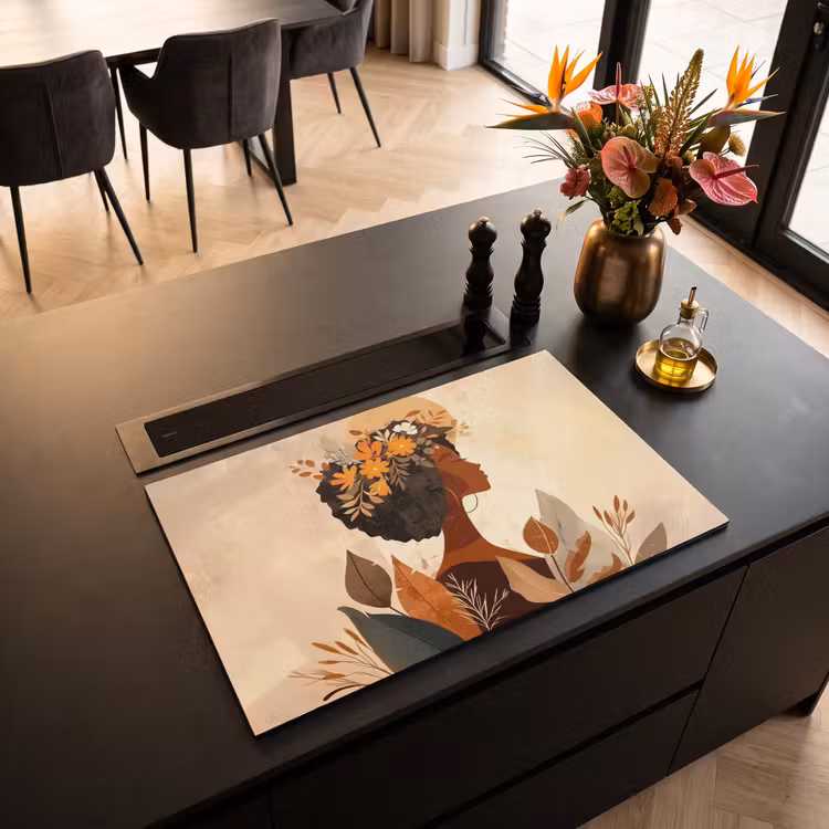 Inductie beschermer - Vrouw - Krullen - Bloemen - Beige — 5
