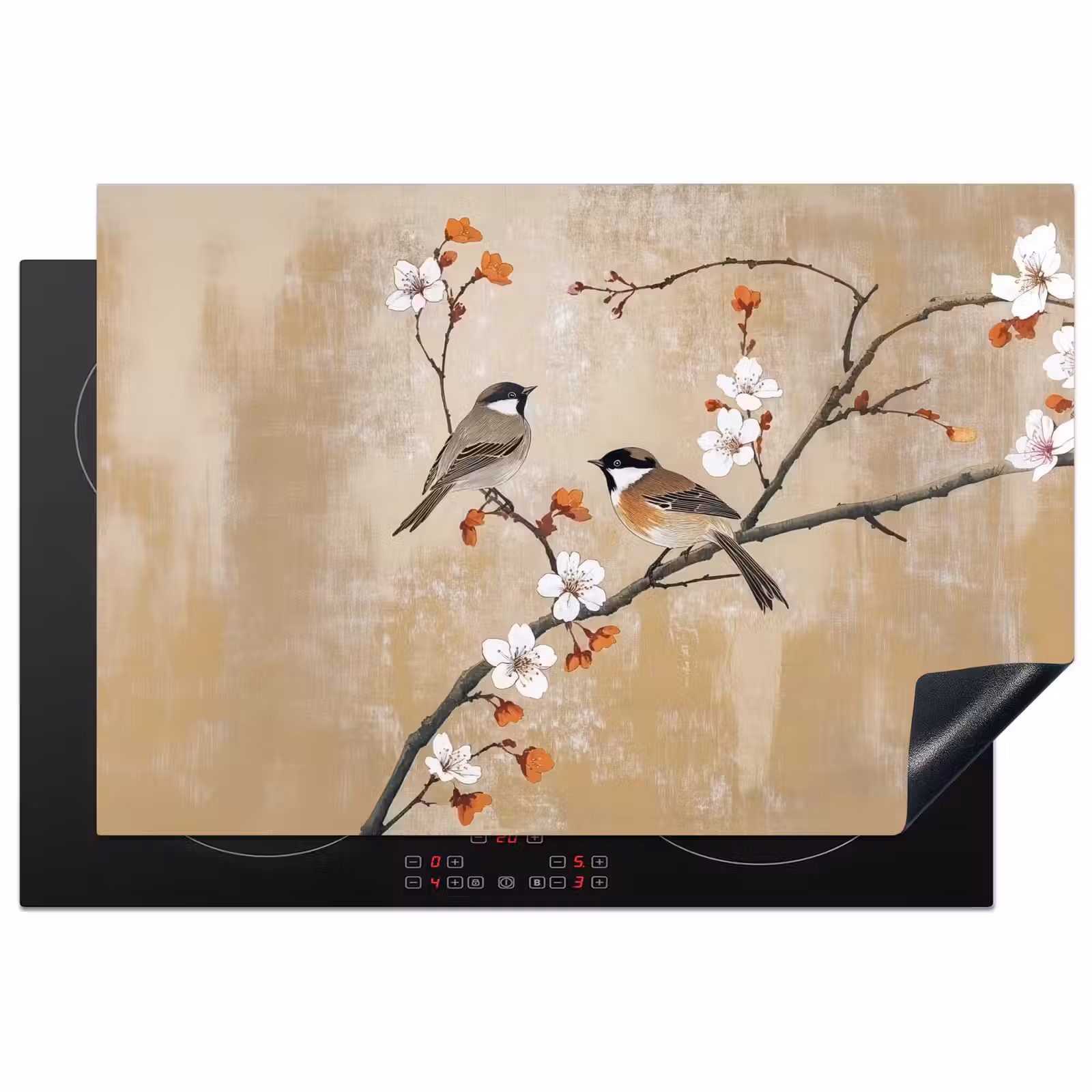 Inductie beschermer - Vogels - Bloesemtak - Bloemen - Oranje — 1