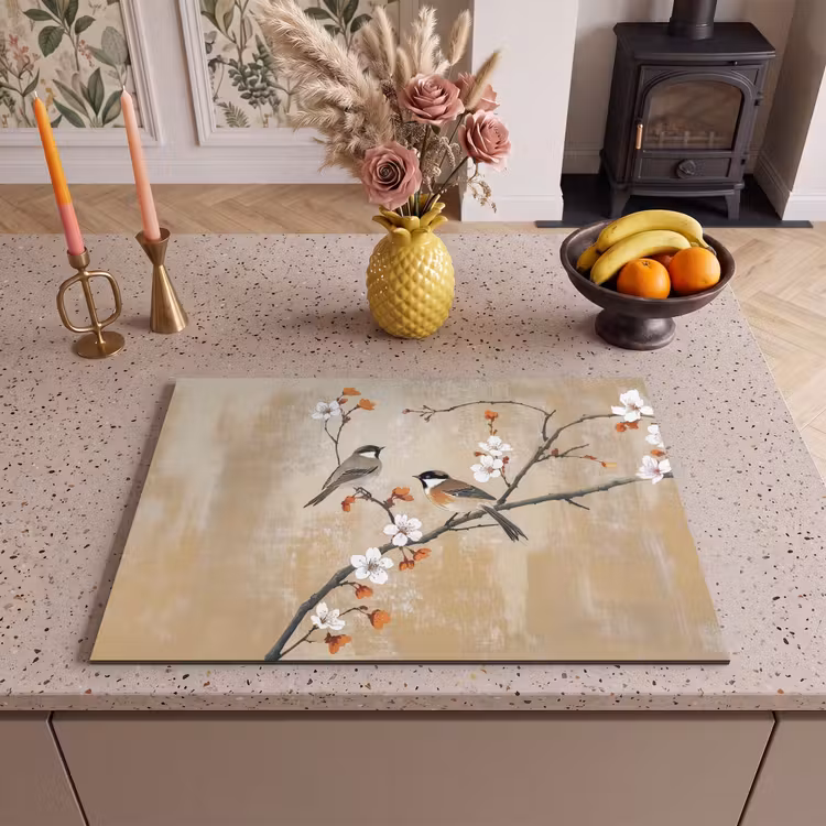 Inductie beschermer - Vogels - Bloesemtak - Bloemen - Oranje — 2