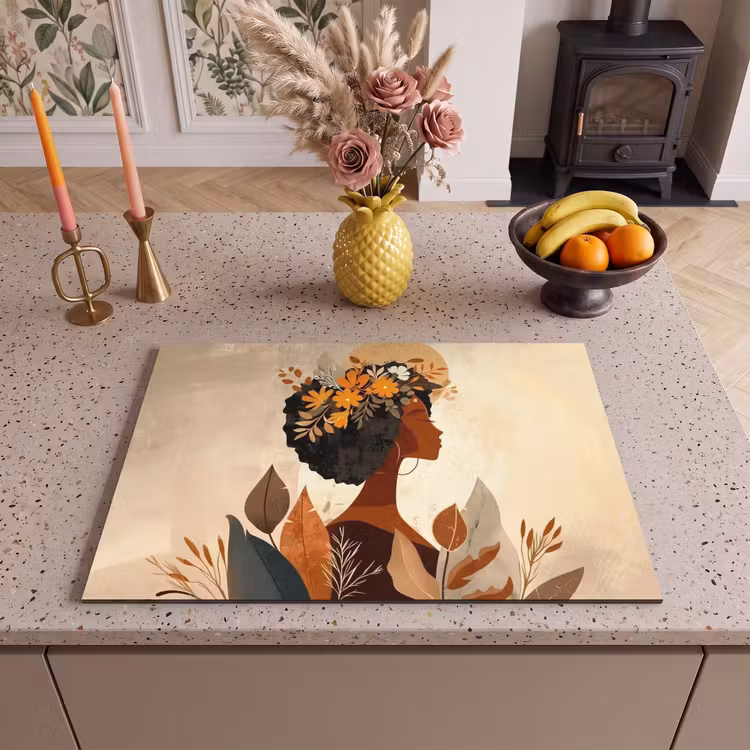 Inductie beschermer - Vrouw - Krullen - Bloemen - Beige — 2