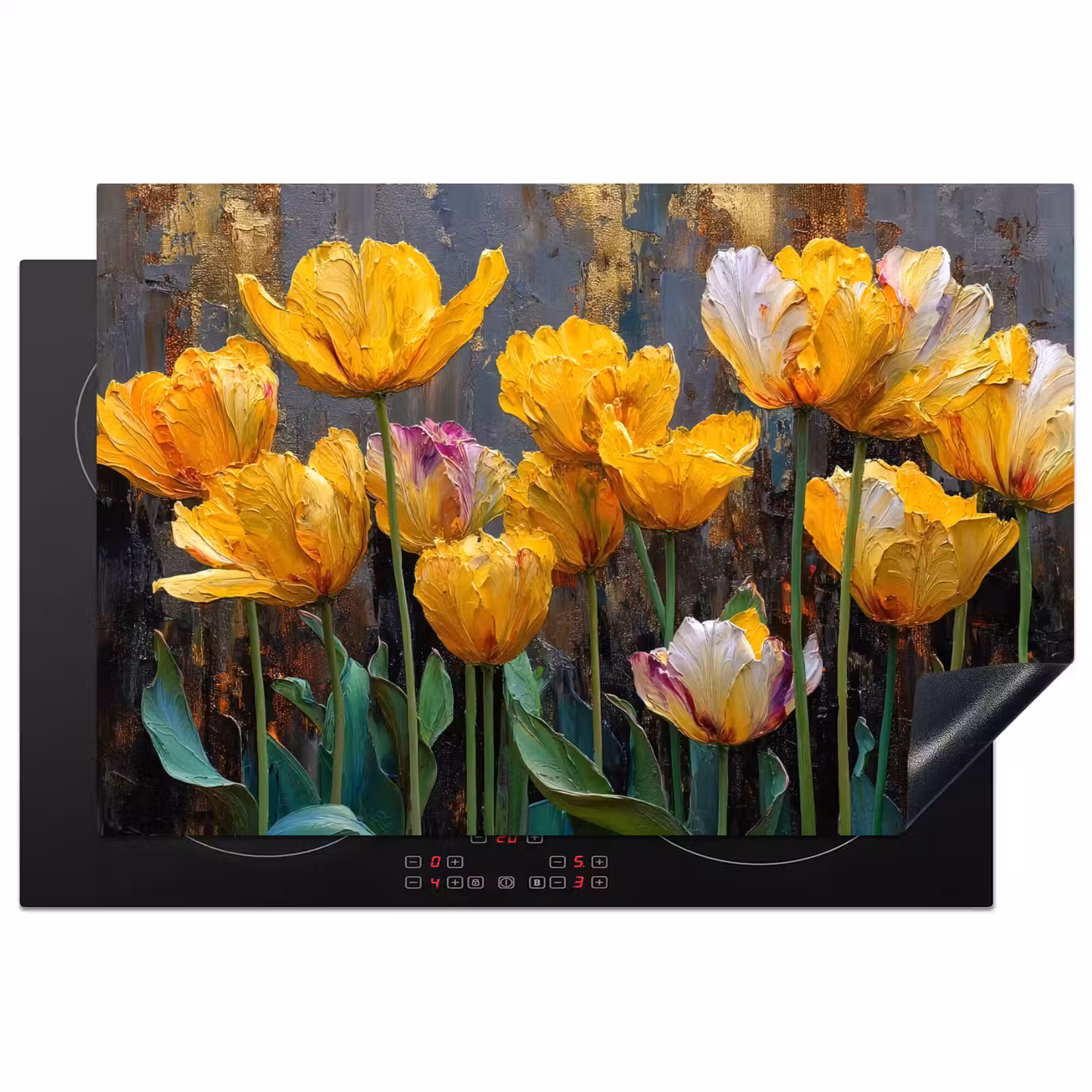 Inductie beschermer - Tulpen - Geel - Penseelstreken - Abstract — 1