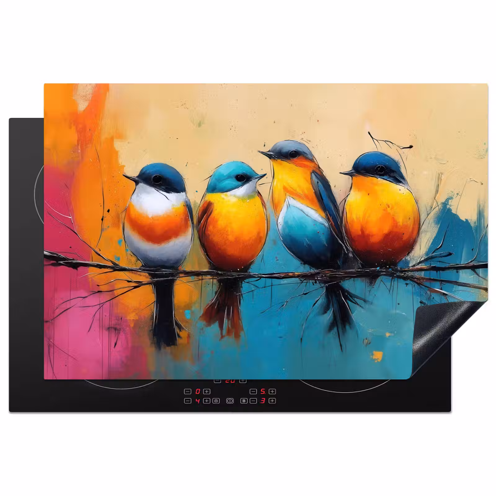 Inductie beschermer - Vogels - Kleurrijk - Tak - Abstract — 1