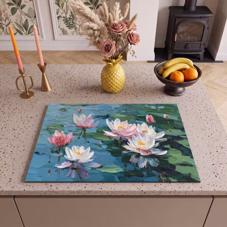 Inductie beschermer - Waterlelies - Bloemen - Roze - Water — 2