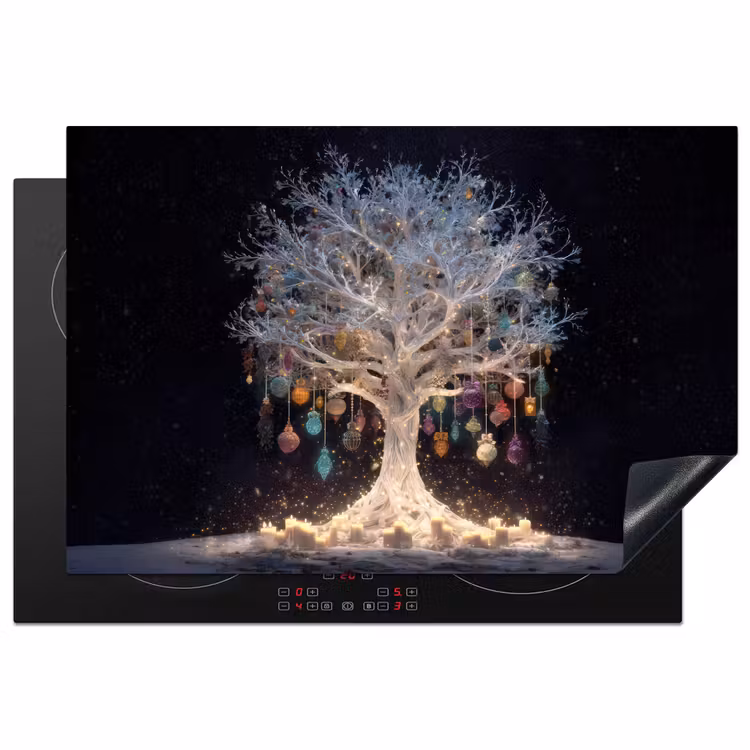 Inductie beschermer - Sneeuwboom - Lichtjes - Wit - Kleurrijk — 1