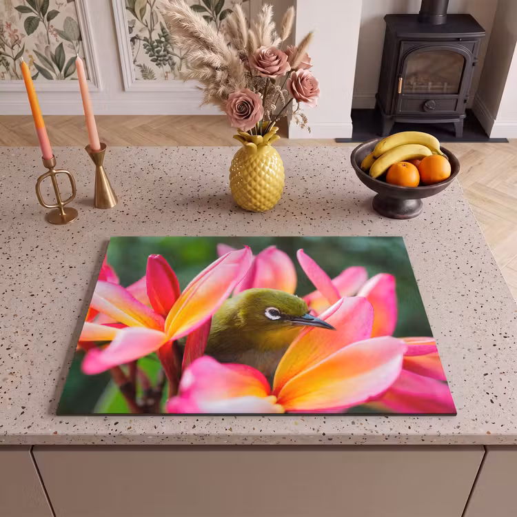 Inductie beschermer - Tropische vogel tussen roze bloem — 2