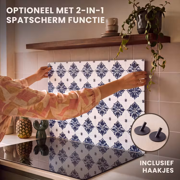 Inductie beschermer - Tegelmotief - Blauw - Wit - Bloem — 10