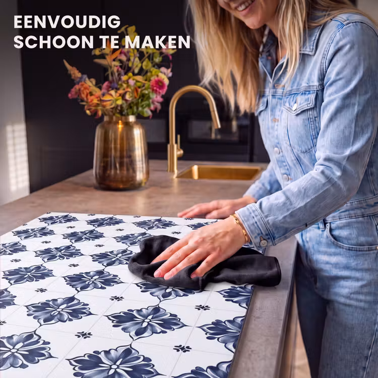 Inductie beschermer - Tegelmotief - Blauw - Wit - Bloem — 6