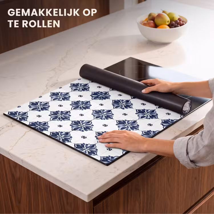 Inductie beschermer - Tegelmotief - Blauw - Wit - Bloem — 7