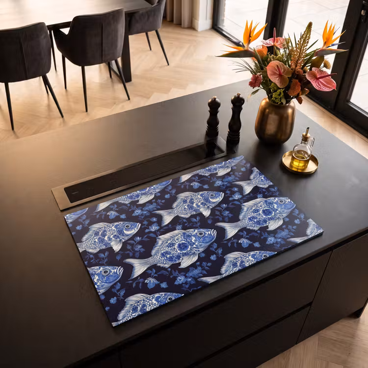 Inductie beschermer - Vissen - Bloemen - Blauw — 5