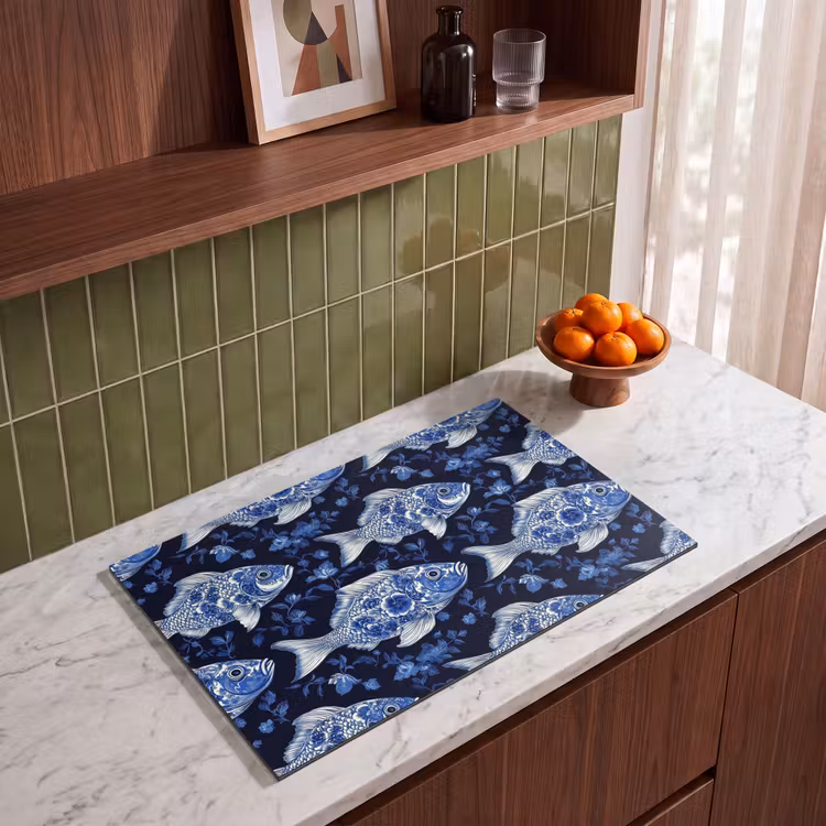 Inductie beschermer - Vissen - Bloemen - Blauw — 8