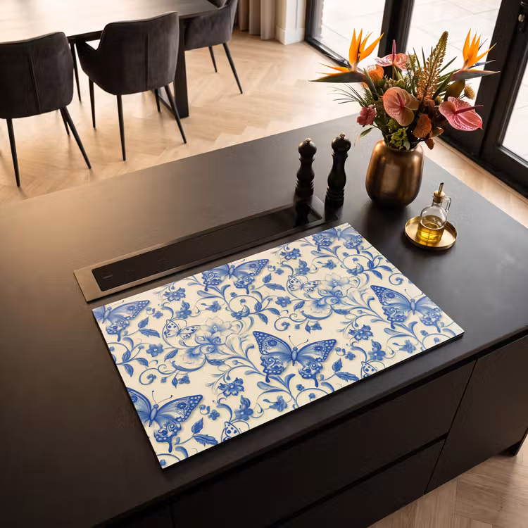 Inductie beschermer - Vlinders - Bloemen - Blauw - Botanisch — 5