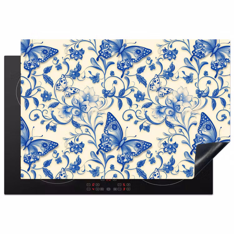 Inductie beschermer - Vlinders - Bloemen - Blauw - Botanisch — 1