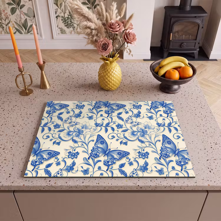 Inductie beschermer - Vlinders - Bloemen - Blauw - Botanisch — 2