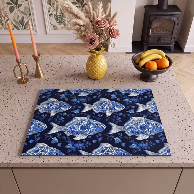Inductie beschermer - Vissen - Bloemen - Blauw — 2