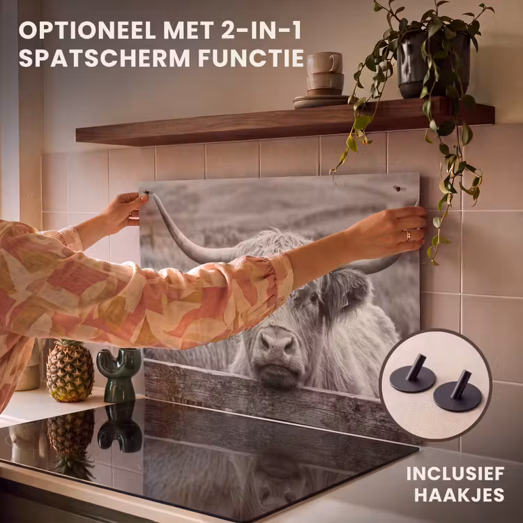 Inductie beschermer - Schotse hooglander - Zwart - Wit - Hout — 10