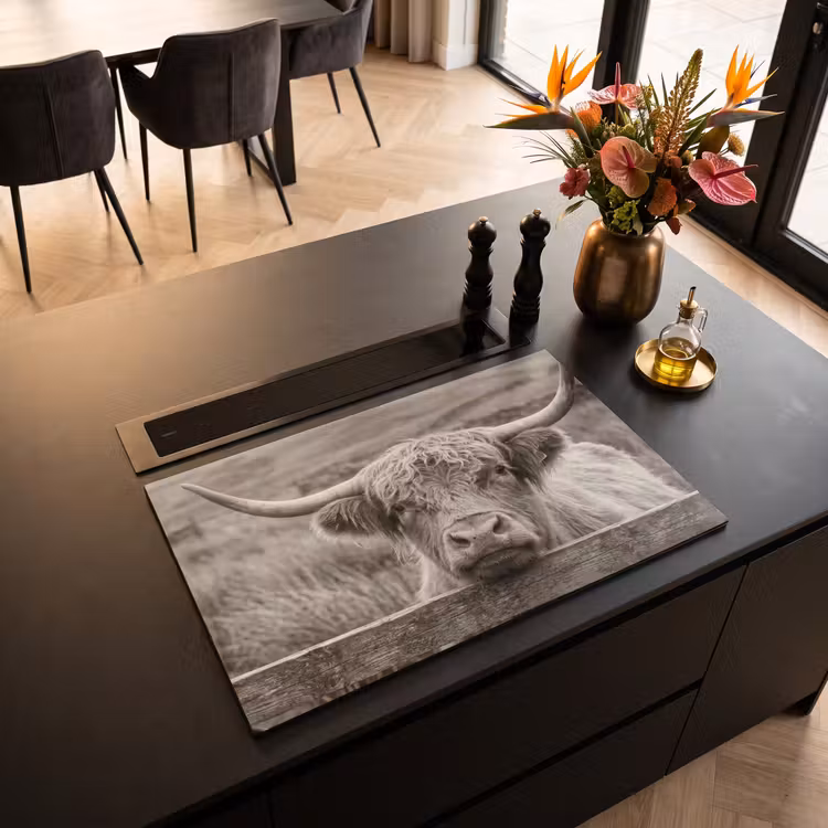Inductie beschermer - Schotse hooglander - Zwart - Wit - Hout — 5