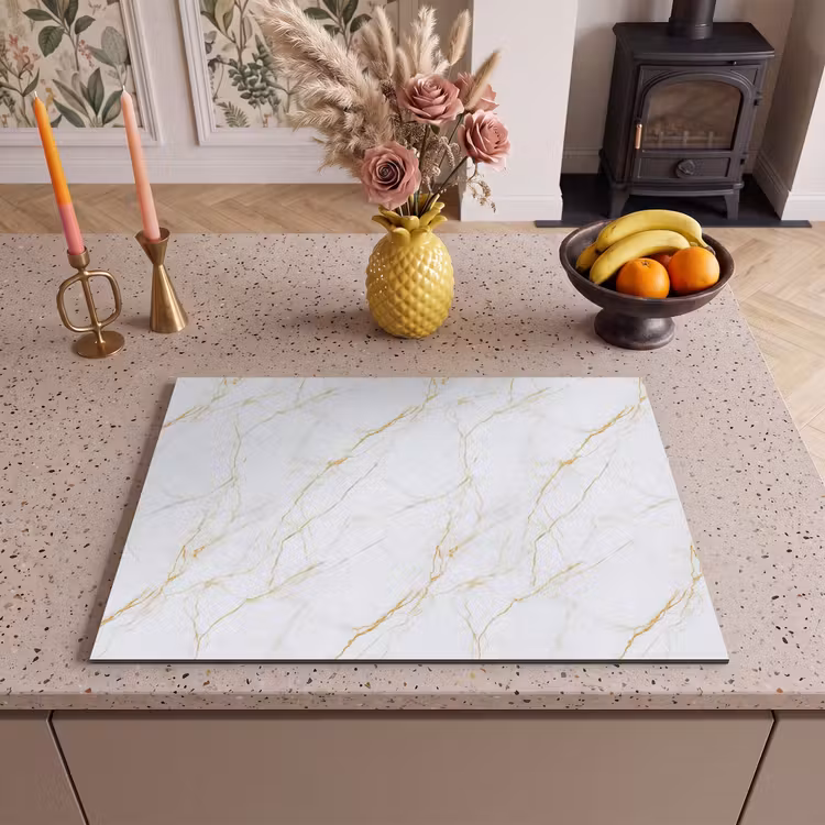 Inductie beschermer - Wit - Marmer - Goud - Luxueus — 2