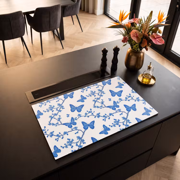 Inductie beschermer - Vlinder - Bloemen - Blauw — 5
