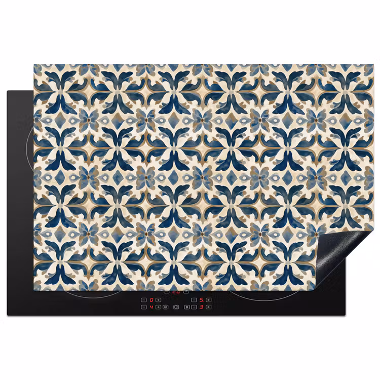 Inductie beschermer - Tegel - Patroon - Blauw - Beige — 1
