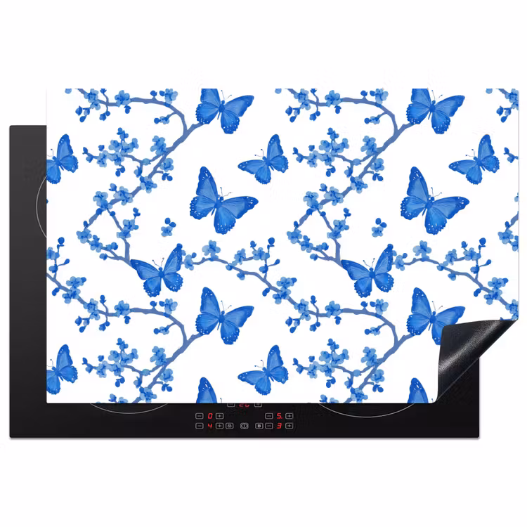 Inductie beschermer - Vlinder - Bloemen - Blauw — 1