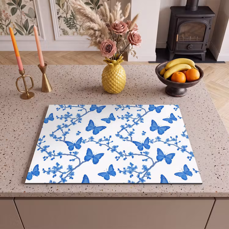 Inductie beschermer - Vlinder - Bloemen - Blauw — 2