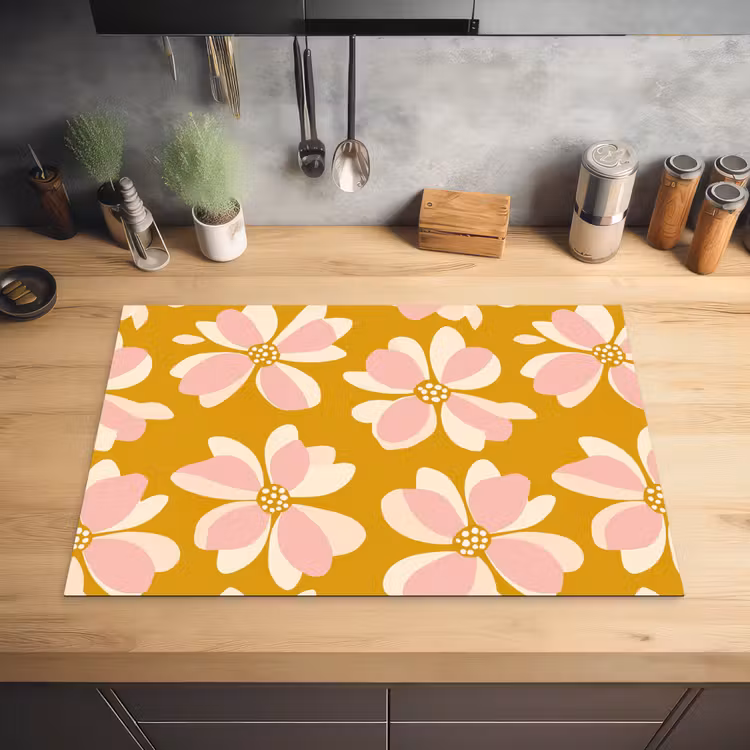 Inductie beschermer - Vintage - Bloemen - Okergeel — 5