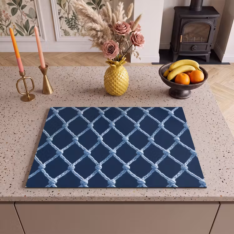 Inductie beschermer - Visnet - Touw - Patroon - Marineblauw — 2