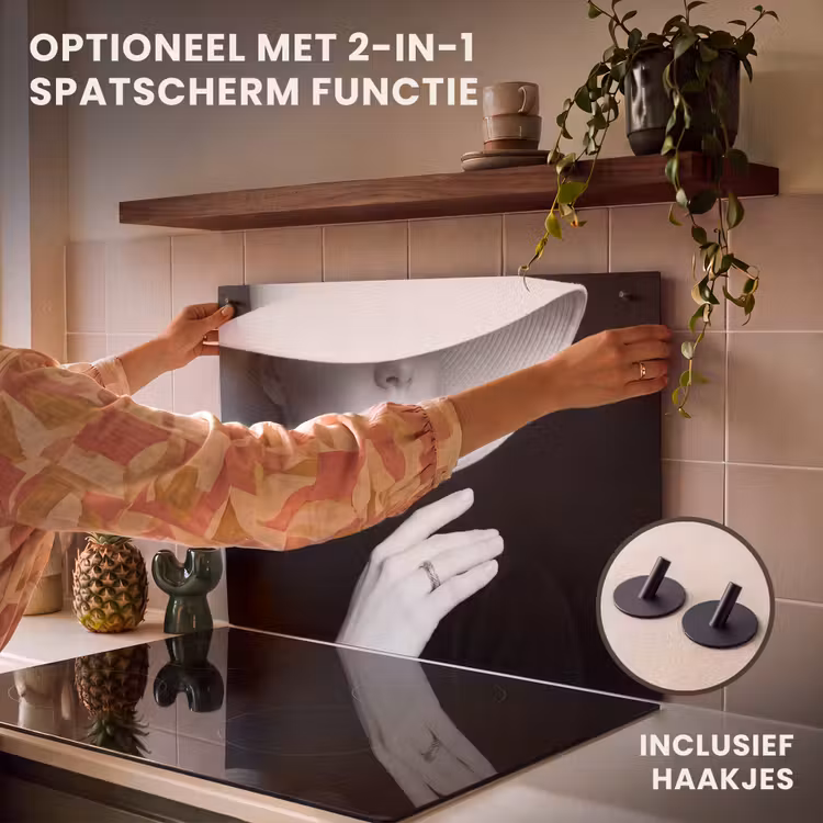 Inductie beschermer - Vrouw - Hoed - Hand - Zwart - Wit - Klassiek — 10