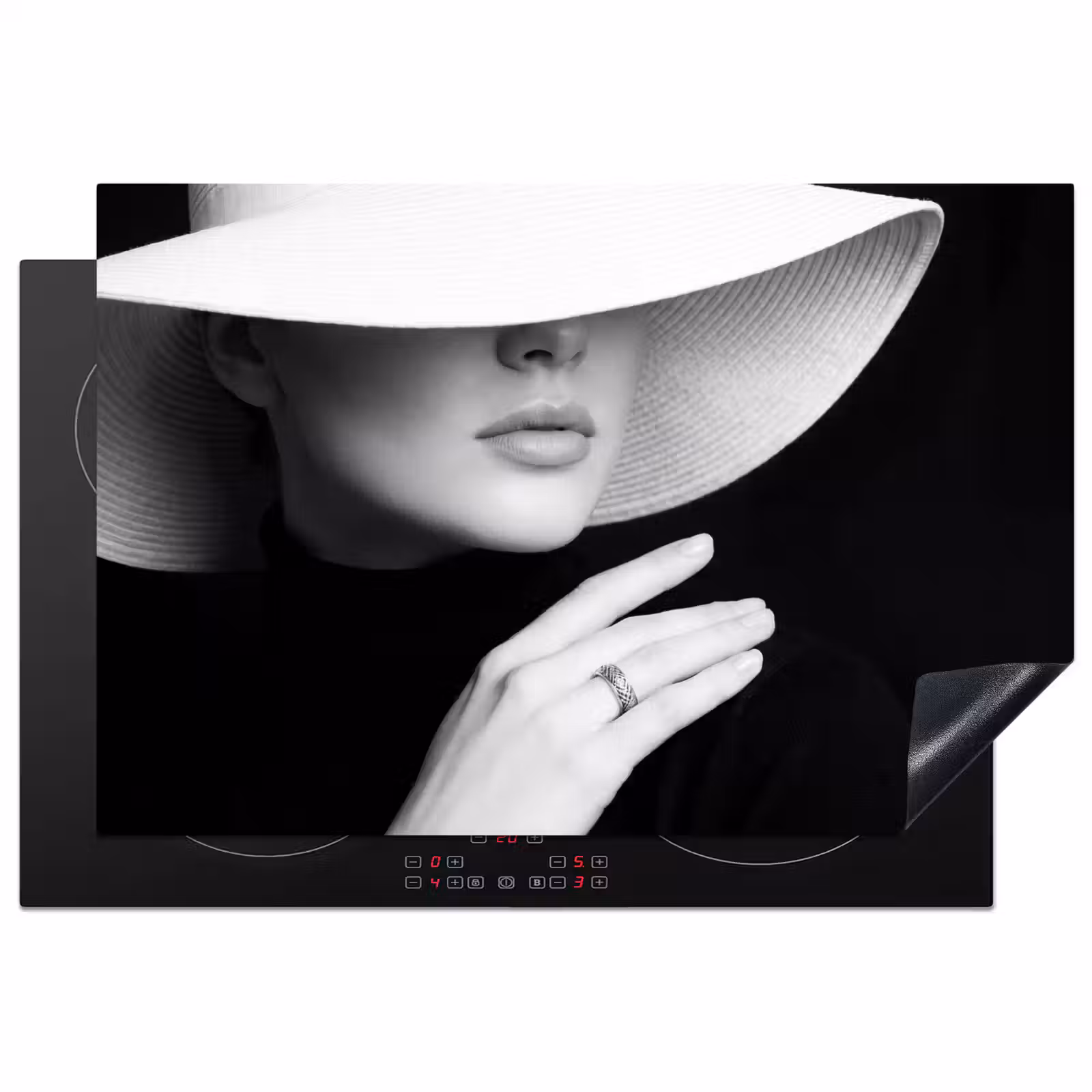Inductie beschermer - Vrouw - Hoed - Hand - Zwart - Wit - Klassiek — 1