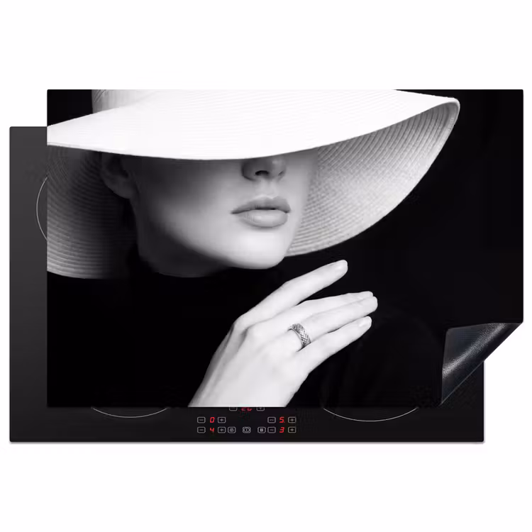 Inductie beschermer - Vrouw - Hoed - Hand - Zwart - Wit - Klassiek — 1