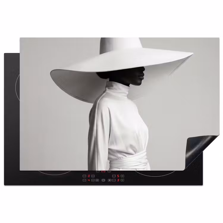 Inductie beschermer - Vrouw - Profiel - Hoed - Zwart - Wit - Minimalistisch — 1