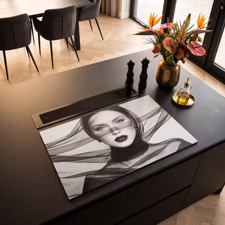 Inductie beschermer - Vrouw - Sluier - Portret - Zwart - Wit - Elegant — 5