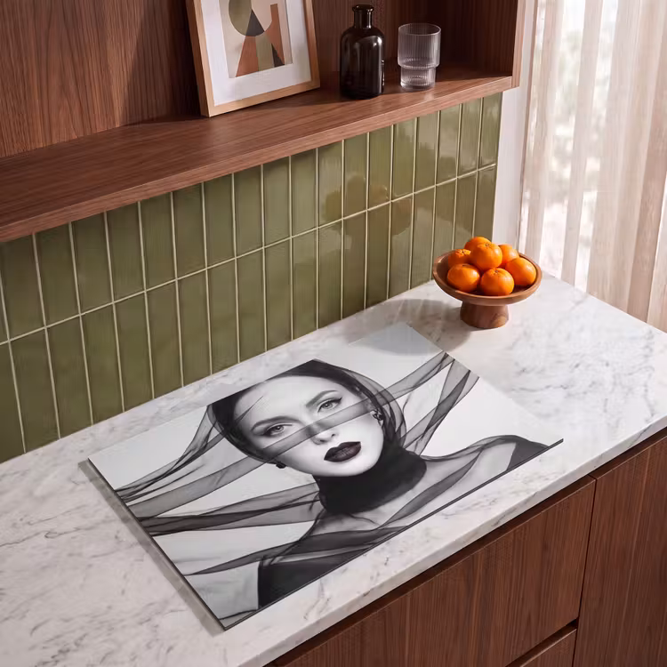 Inductie beschermer - Vrouw - Sluier - Portret - Zwart - Wit - Elegant — 8