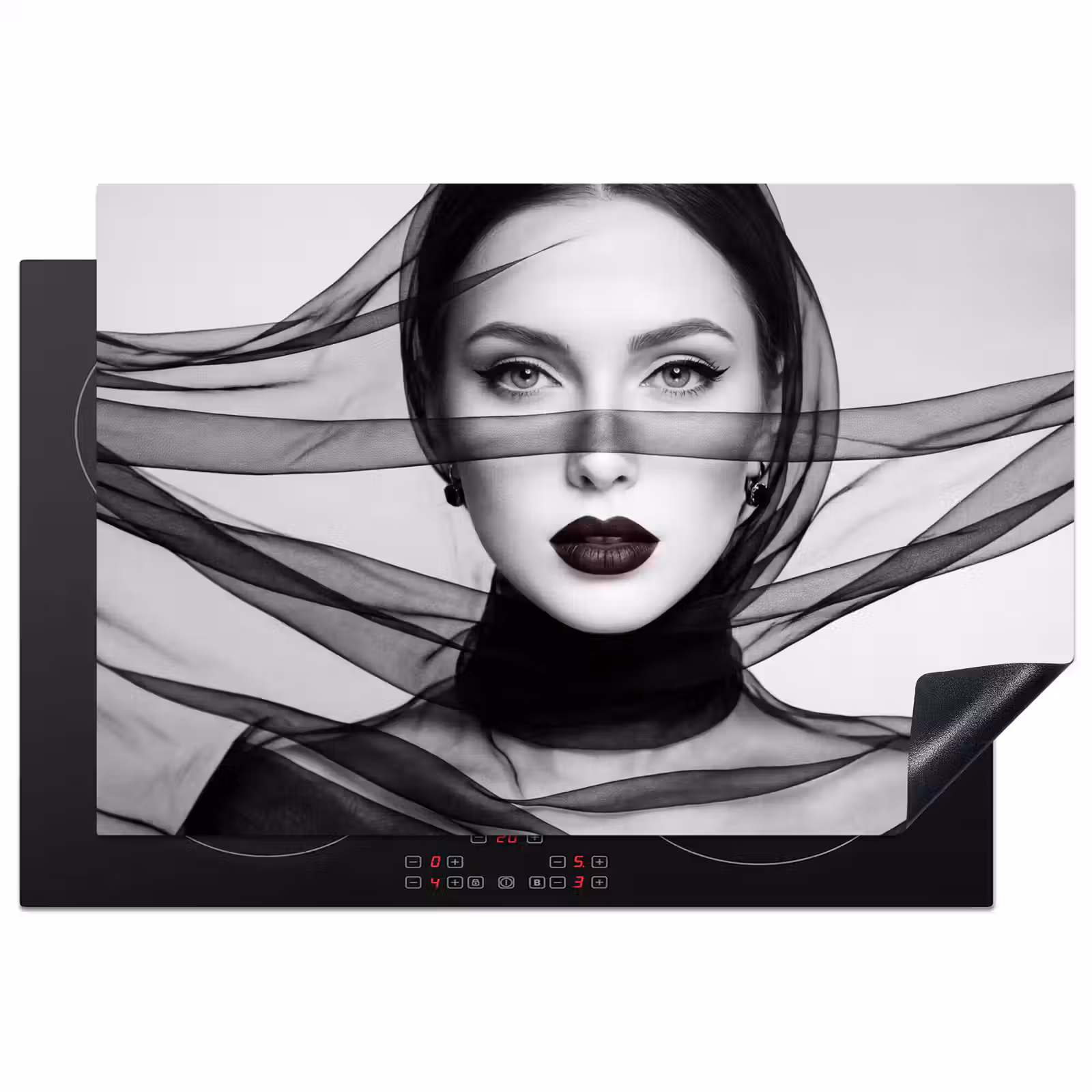 Inductie beschermer - Vrouw - Sluier - Portret - Zwart - Wit - Elegant — 1
