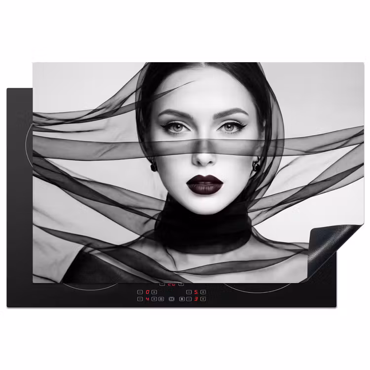 Inductie beschermer - Vrouw - Sluier - Portret - Zwart - Wit - Elegant — 1