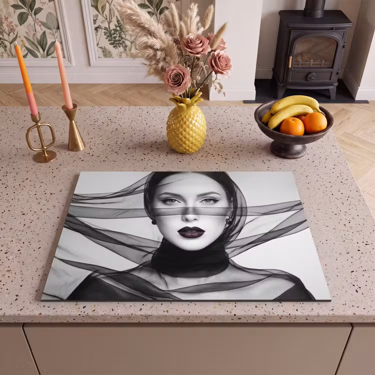 Inductie beschermer - Vrouw - Sluier - Portret - Zwart - Wit - Elegant — 2