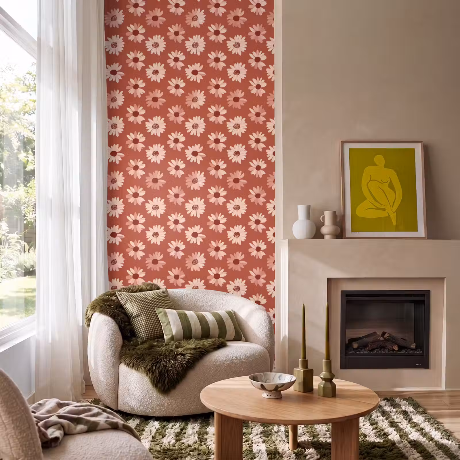 Behang - Madelief - Retro - Terracotta β 1